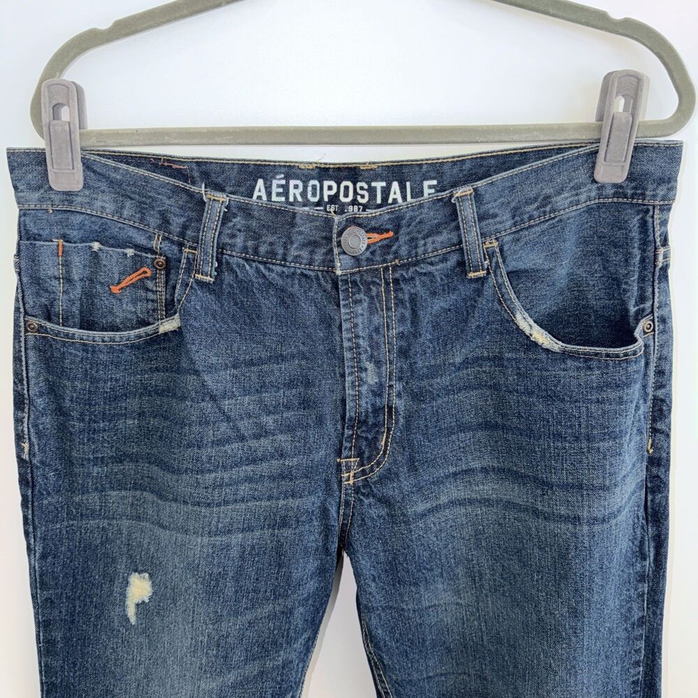 Aeropostale Mens 40x29* Bootcut Jeans Driggs Slim Denim Distressed Worn In Y2K